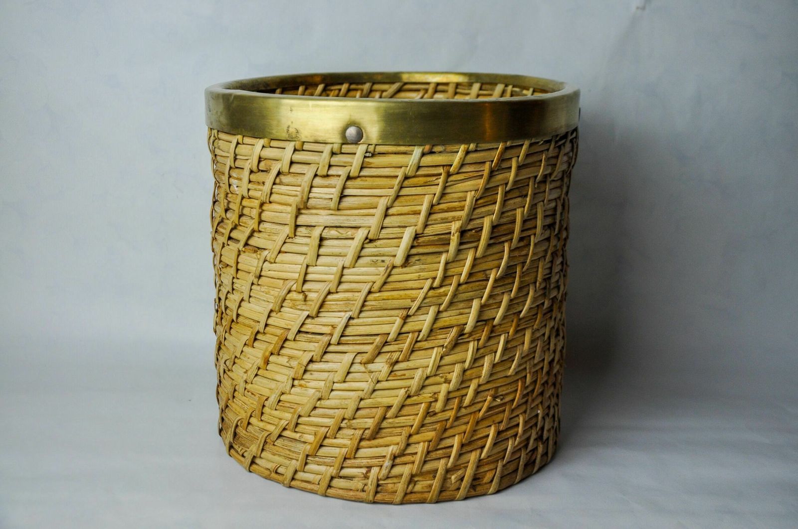 Rattan And Brass Book Holder Basket, Italy, 1970s photo furniture