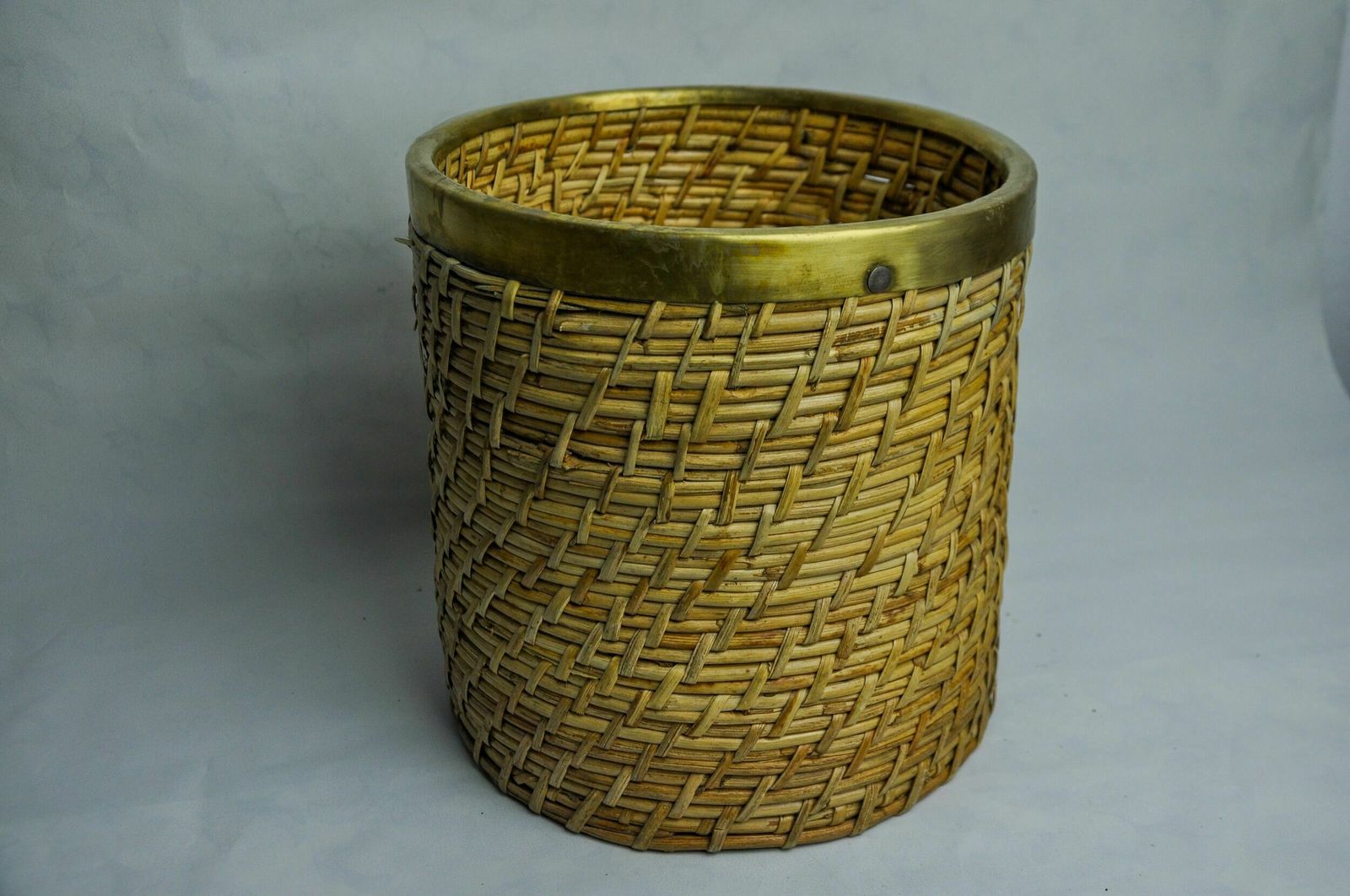 Rattan And Brass Book Holder Basket, Italy, 1970s photo 727.0