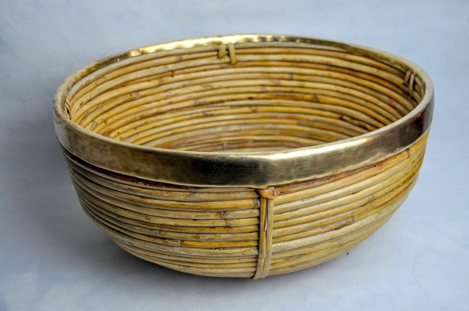 Rattan And Brass Book Holder Basket, Italy, 1970s photo vinterior