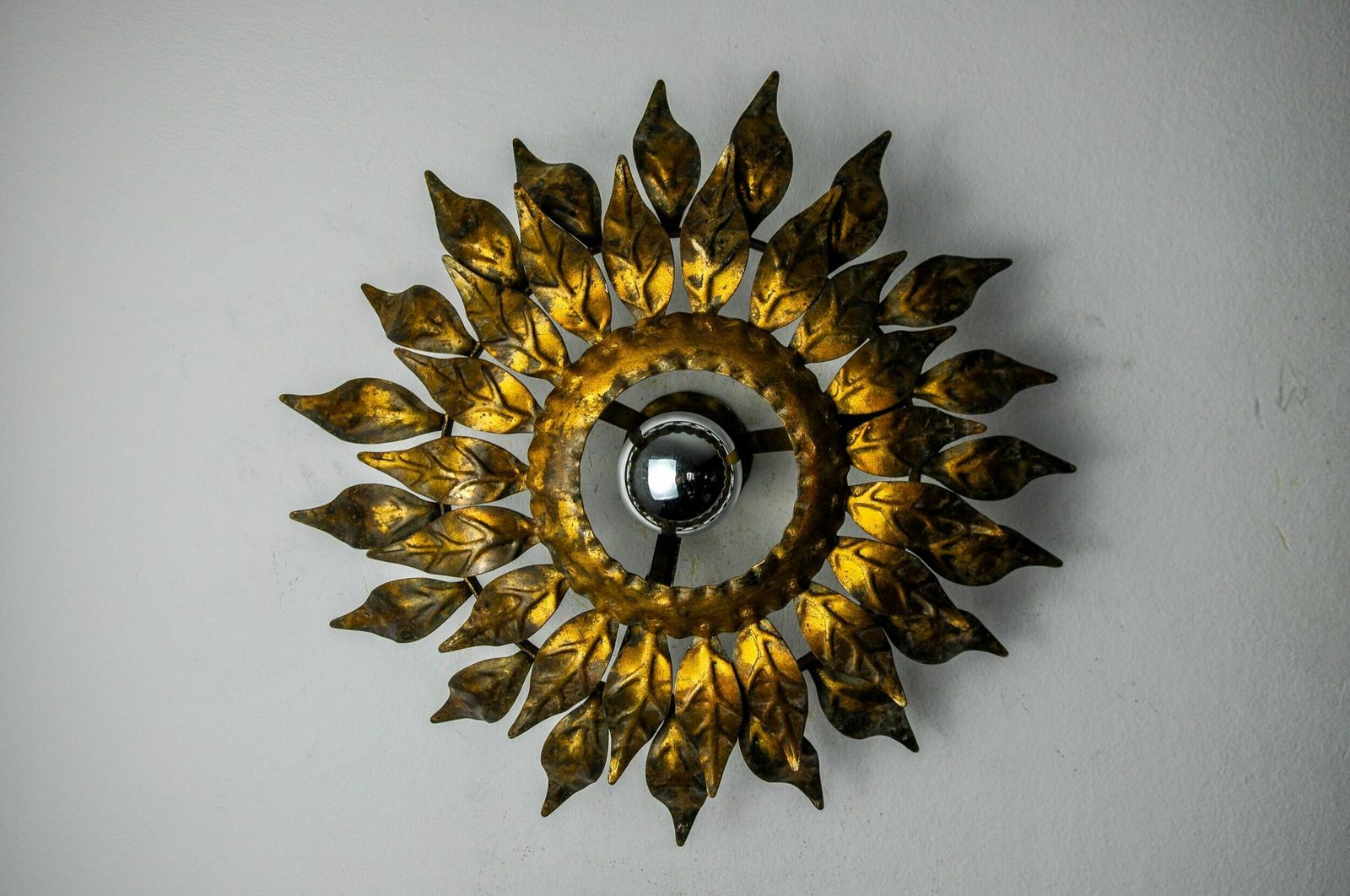 Sun Wall Lamp By Ferro Arte, Metal And Gold Leaf, Spain, 1960 photo furniture