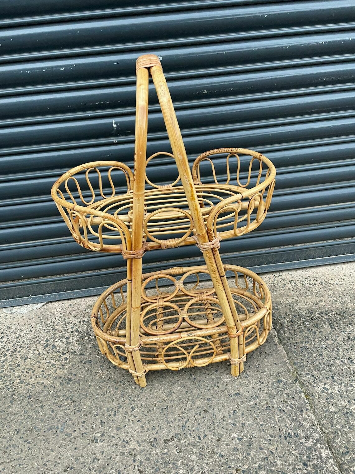 Vintage Bamboo Wine Basket Tiki Franco Albini Style