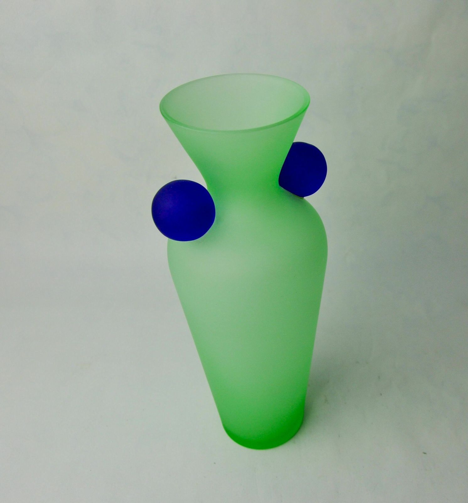 Green And Blue Satin Murano Glass Vase, Menphis Style, Italy, 1980 photo 504.0