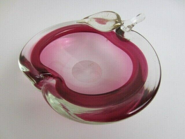 Archimede Seguso Pink With 24k Gold Flakes Art Glass Murano Sommerso Apple Bowl photo for sale