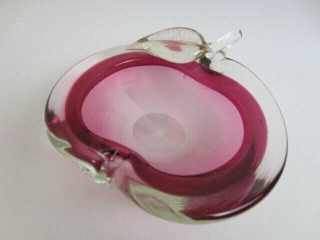 Archimede Seguso Pink With 24k Gold Flakes Art Glass Murano Sommerso Apple Bowl photo buy