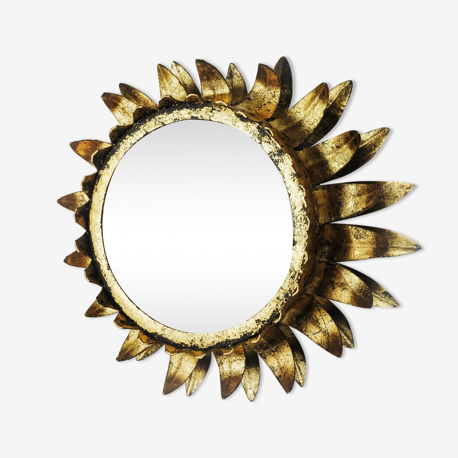Wall Lamp Sun By Ferro Arte, Metal And Gold Leaf, Spain, 1960