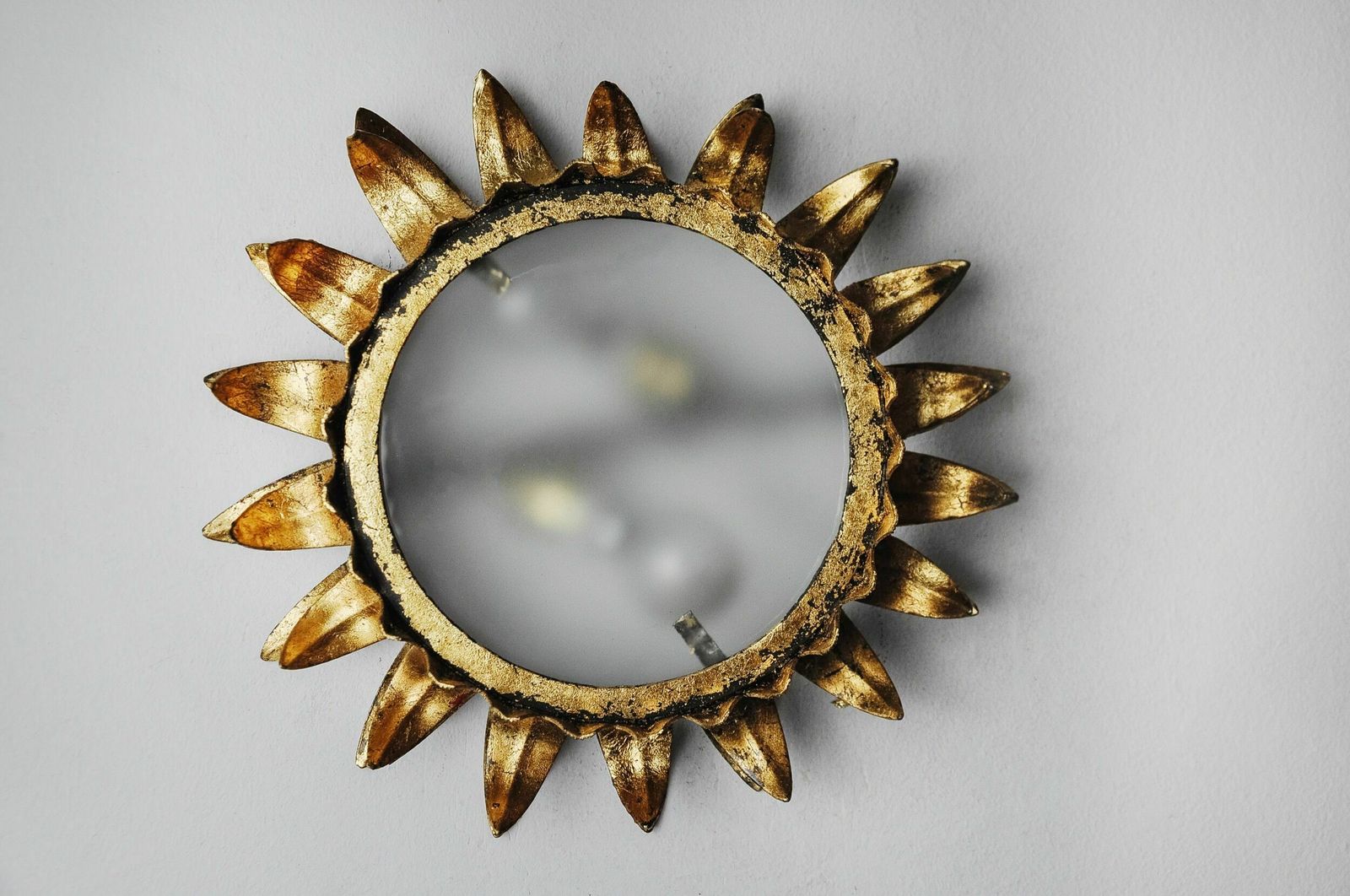 Wall Lamp Sun By Ferro Arte, Metal And Gold Leaf, Spain, 1960 photo Lighting