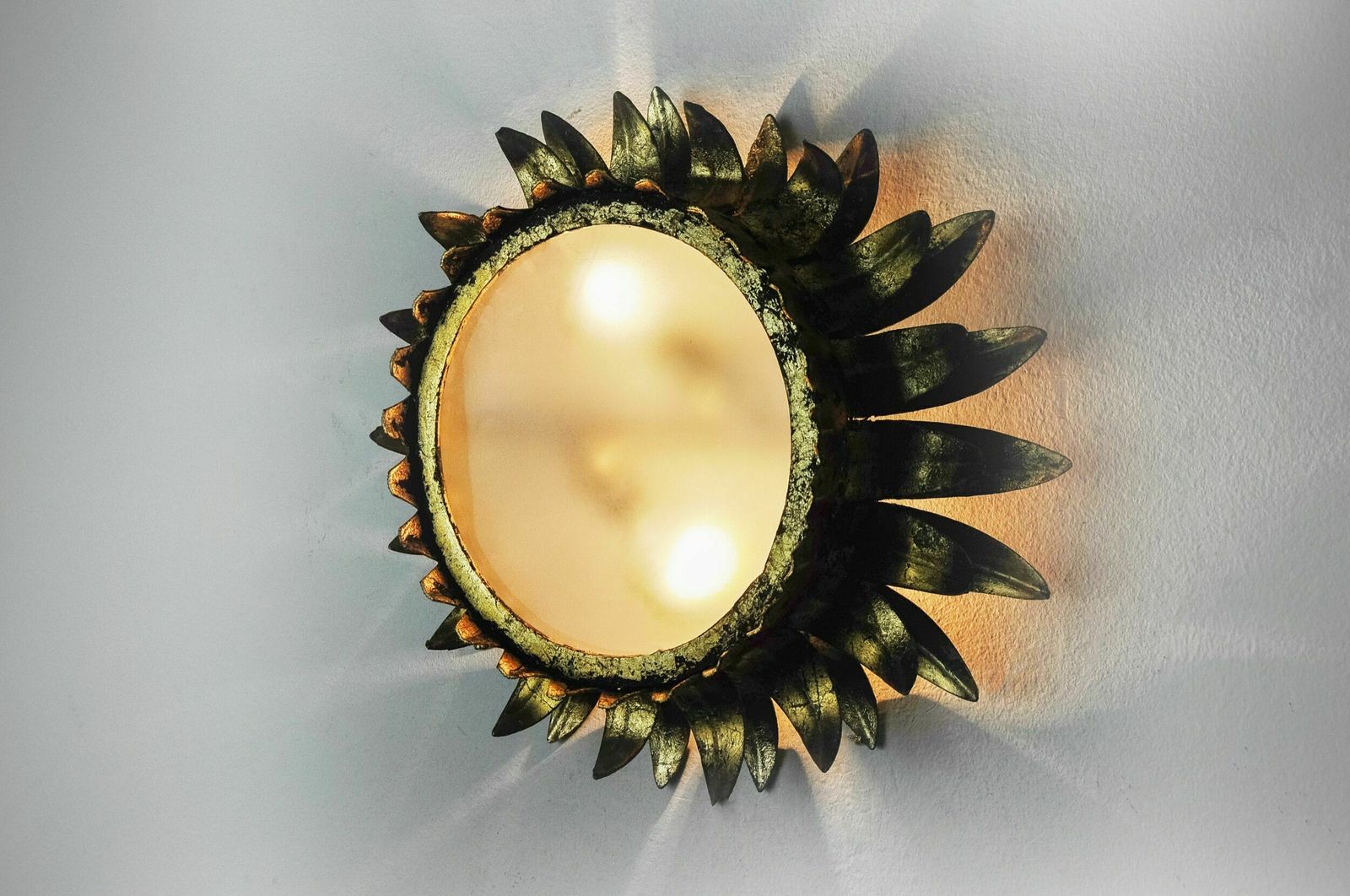 Wall Lamp Sun By Ferro Arte, Metal And Gold Leaf, Spain, 1960 photo buy