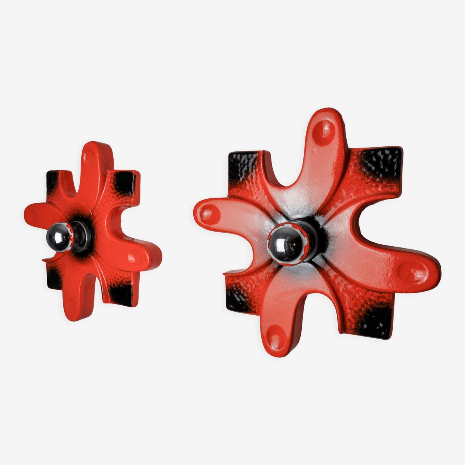 Pair Of Puzzle Sconces By Hustadt Leuchten Red Ceramics, Germany, 1960