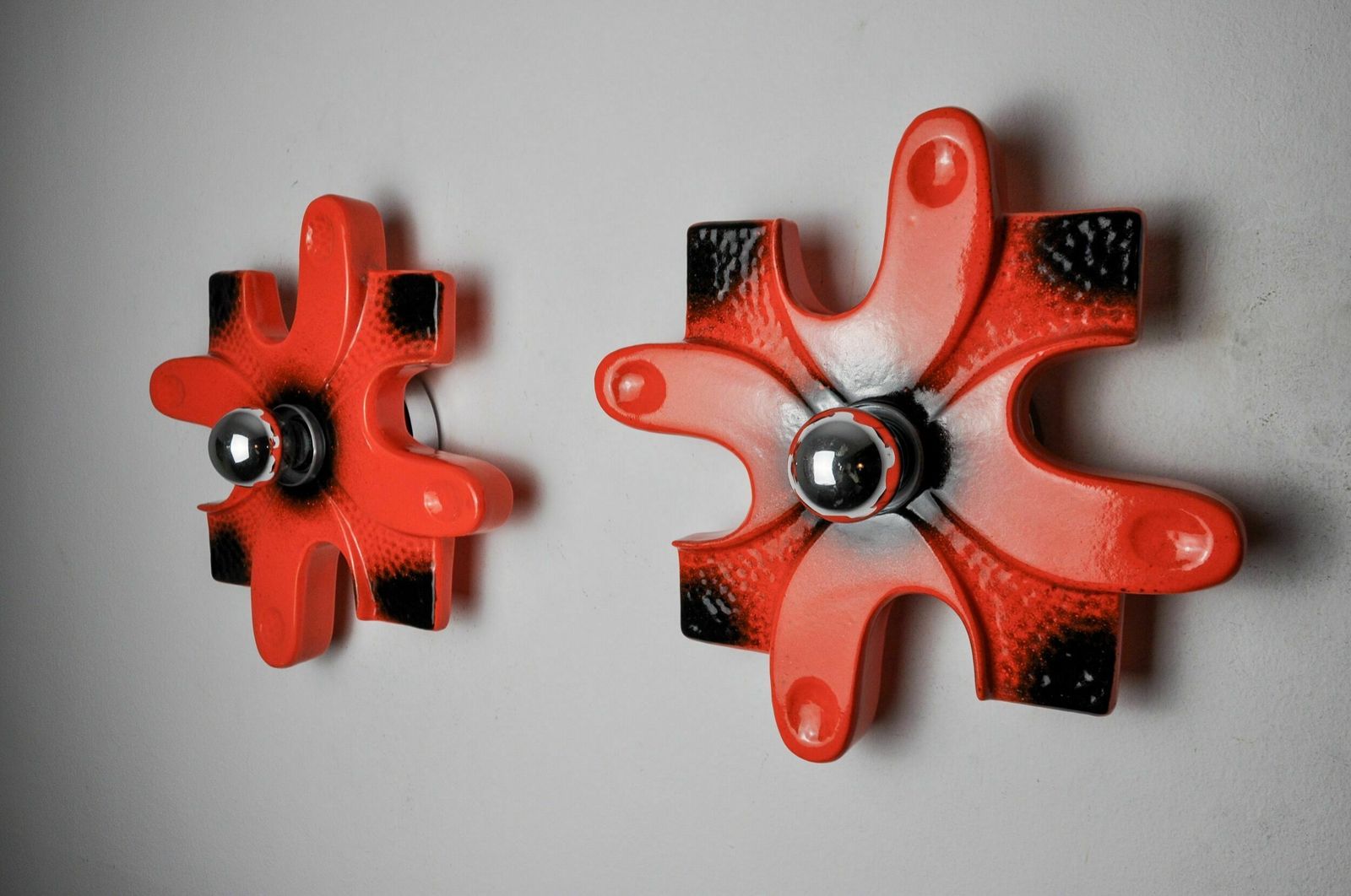 Pair Of Puzzle Sconces By Hustadt Leuchten Red Ceramics, Germany, 1960 photo furniture