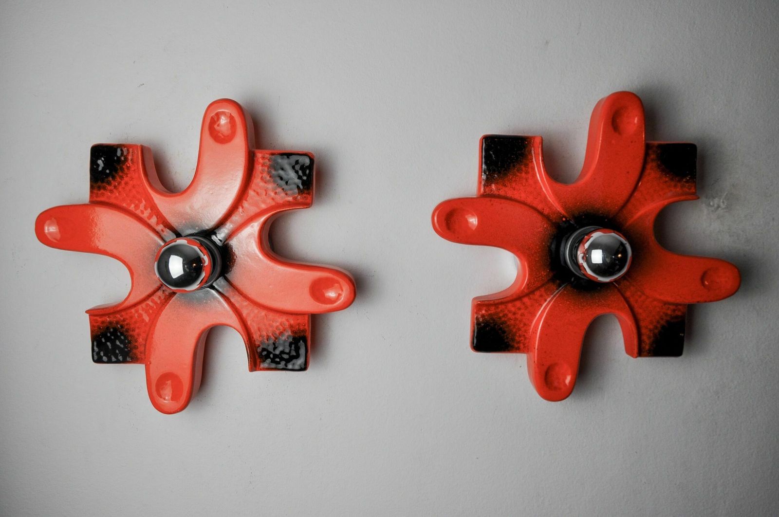 Pair Of Puzzle Sconces By Hustadt Leuchten Red Ceramics, Germany, 1960 photo 1622.0