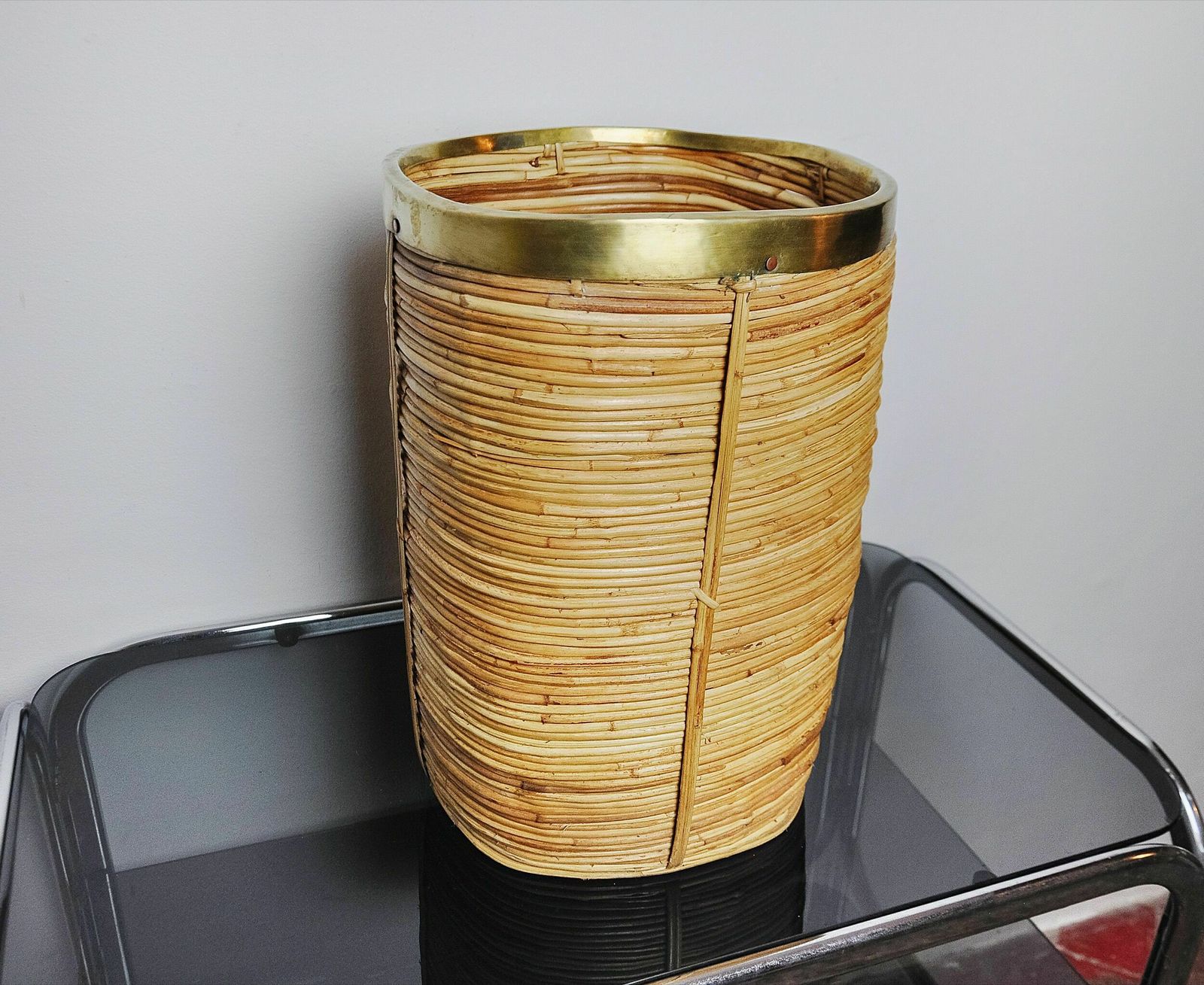 Rattan And Brass Umbrella Stand, Italy, 1970 photo Furniture