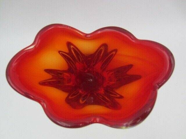 Murano Sommerso Ribbed Art Glass Vase 50s Red Organic Shaped photo buy