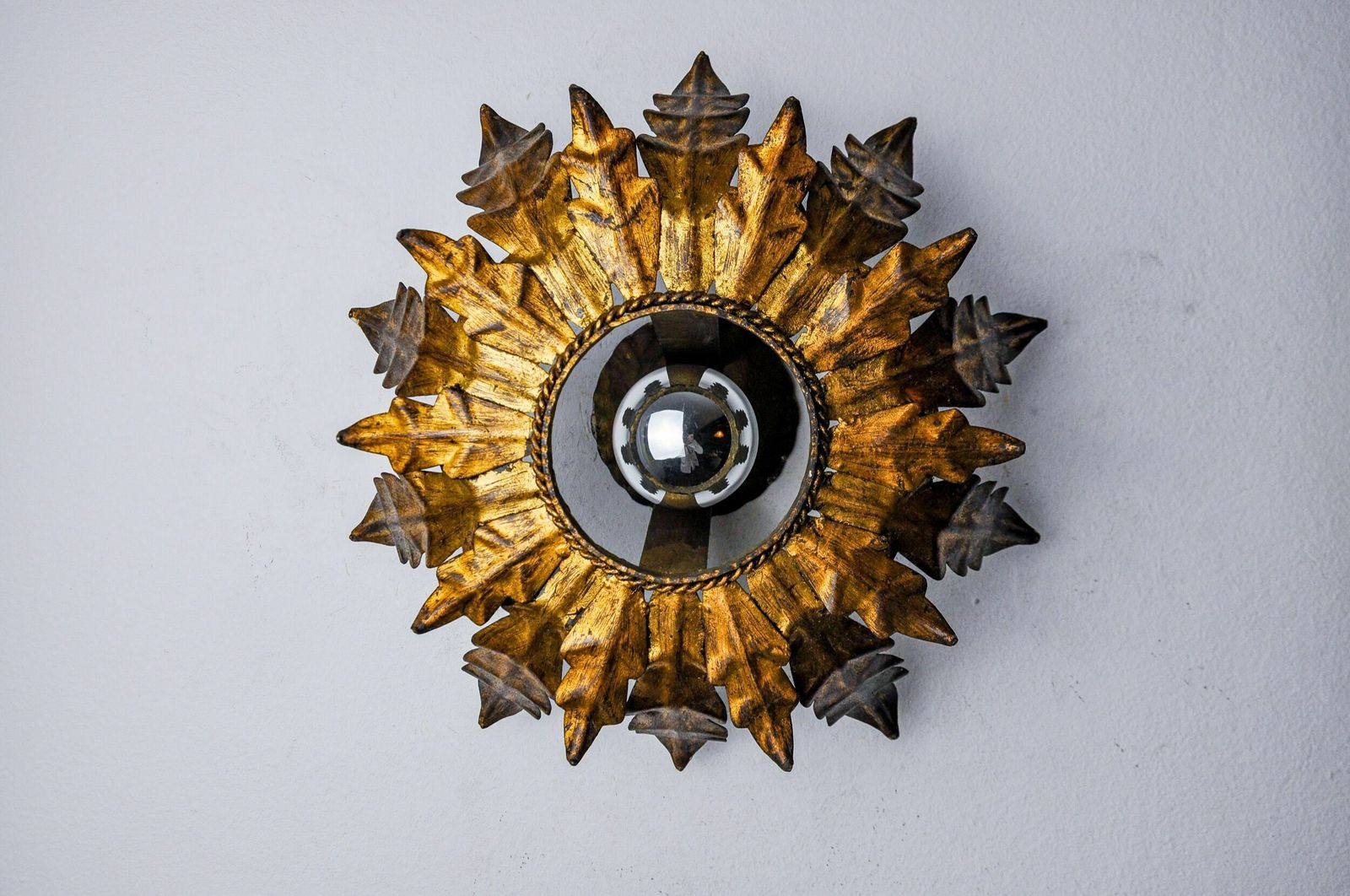 Sun Wall Lamp By Ferro Arte, Metal And Gold Leaf, Spain, 1960 photo 1007.0