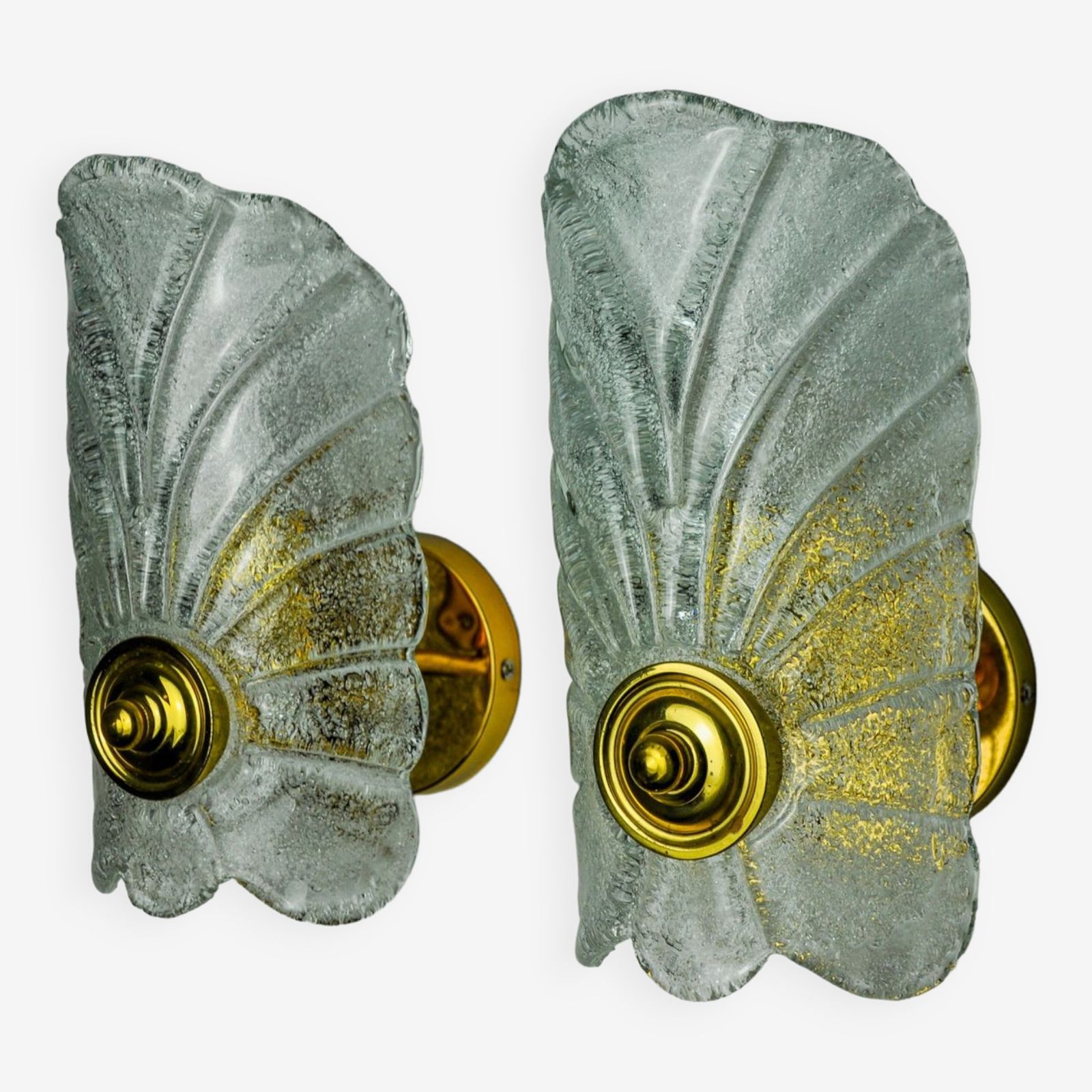 Pair Of Frosted Leaf Sconces, Murano Glass, Italy, 1970