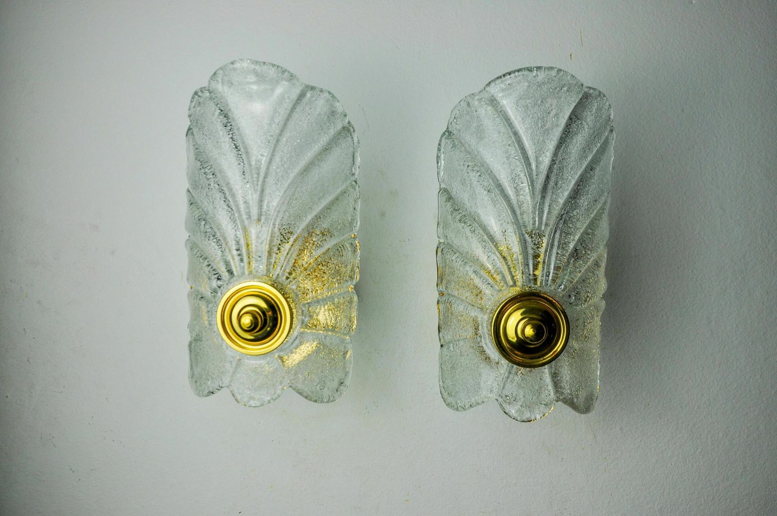 Pair Of Frosted Leaf Sconces, Murano Glass, Italy, 1970 photo Lighting