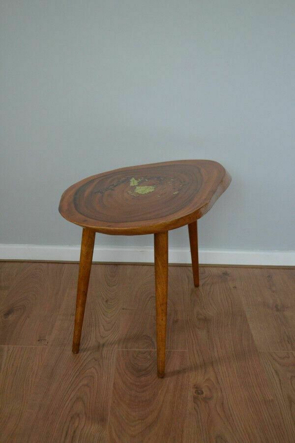 Mid 20th Century Coffee Table With Live Edge And Painted Map Of Fiji Islands photo vintage