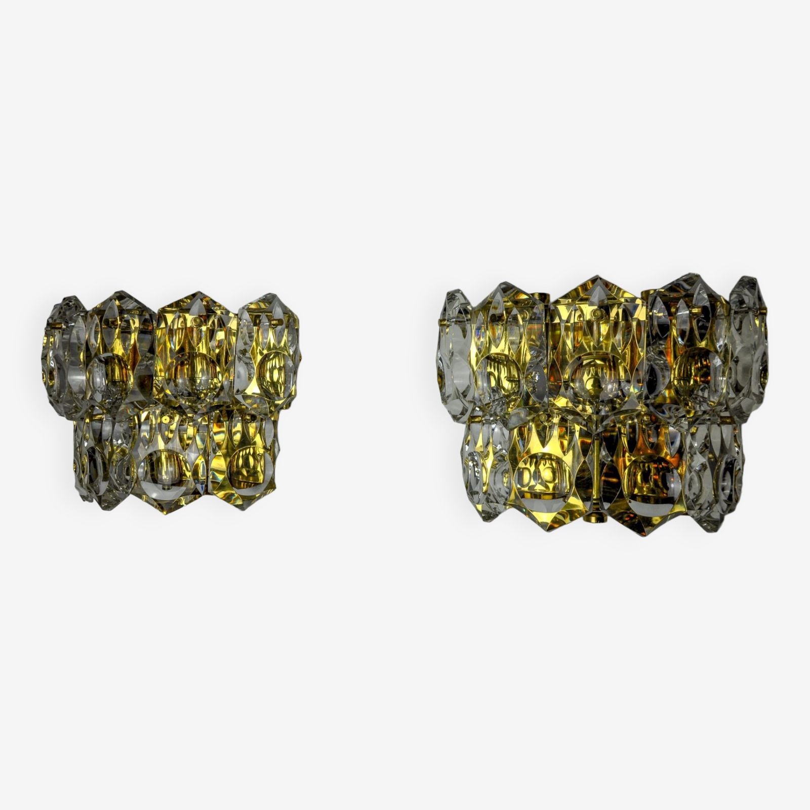 Pair Of Kinkeldey Sconces, 2 Levels, German Cut Crystals, 1970