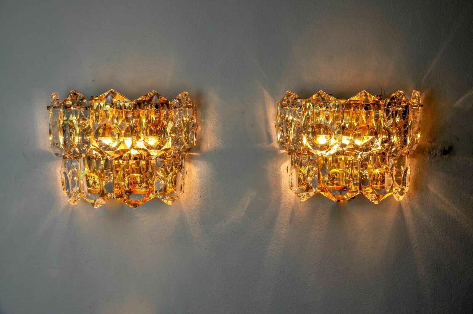 Pair Of Kinkeldey Sconces, 2 Levels, German Cut Crystals, 1970 photo for sale