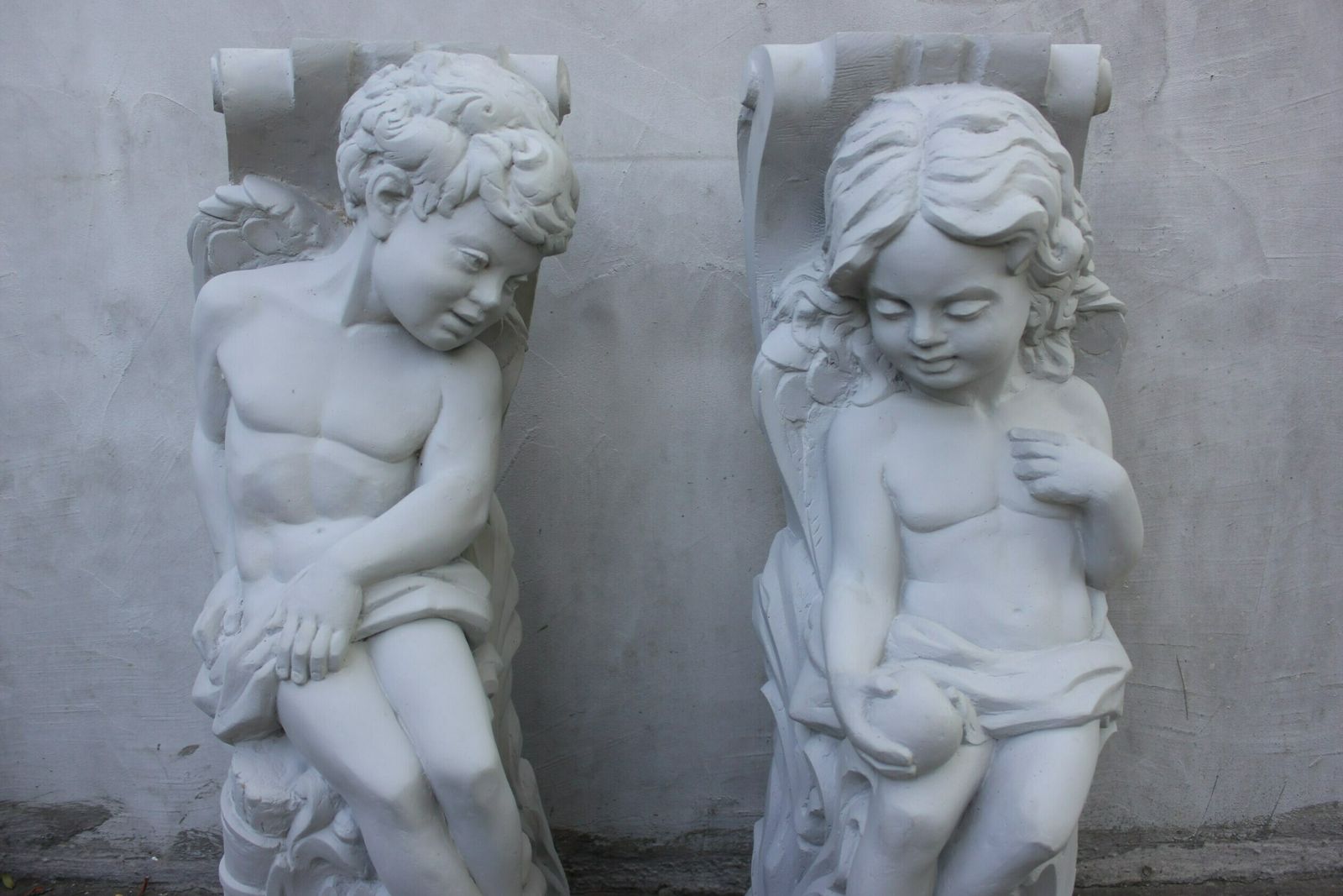 Pair Cherubs Console Gypsum Sculptures Fireplace Or Door Surround House Architectural Pieces Statue Mold photo for sale