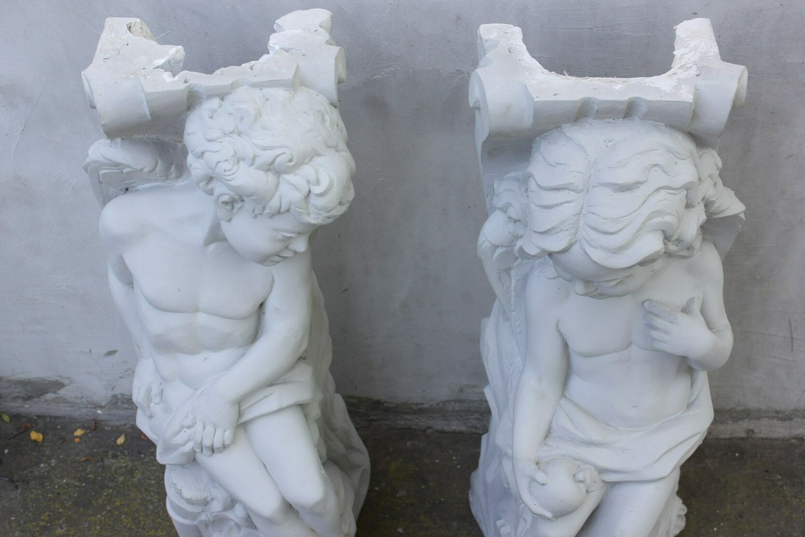 Pair Cherubs Console Gypsum Sculptures Fireplace Or Door Surround House Architectural Pieces Statue Mold photo vinterior