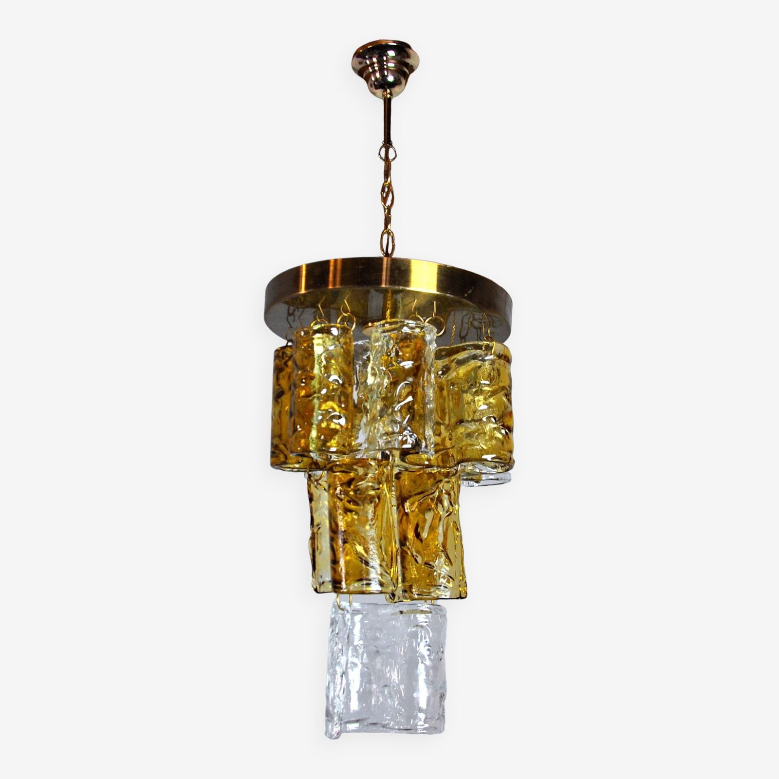 Two Tone Cascade Chandelier By Zero Quattro, Orange And Transparent Murano Glass, Italy, 1970