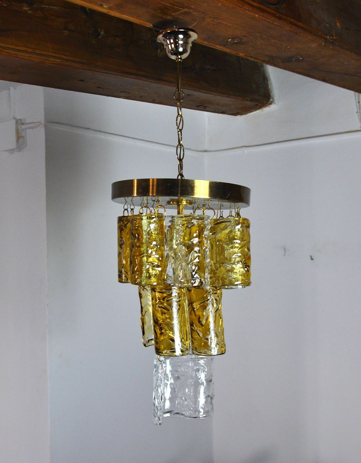 Two Tone Cascade Chandelier By Zero Quattro, Orange And Transparent Murano Glass, Italy, 1970 photo for sale