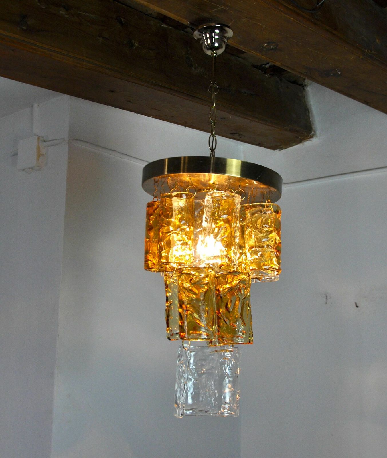 Two Tone Cascade Chandelier By Zero Quattro, Orange And Transparent Murano Glass, Italy, 1970 photo Lighting