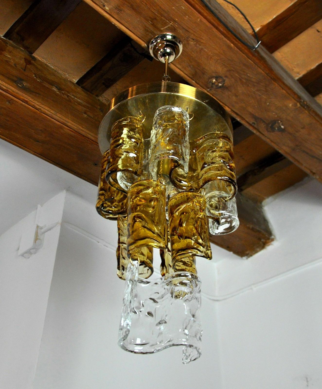 Two Tone Cascade Chandelier By Zero Quattro, Orange And Transparent Murano Glass, Italy, 1970 photo 1848.0