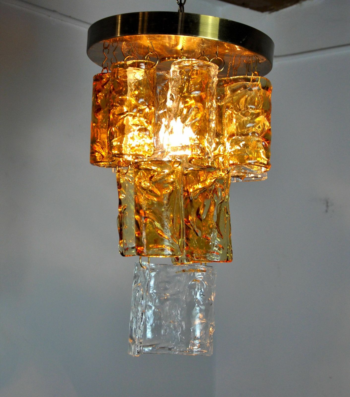 Two Tone Cascade Chandelier By Zero Quattro, Orange And Transparent Murano Glass, Italy, 1970 photo buy