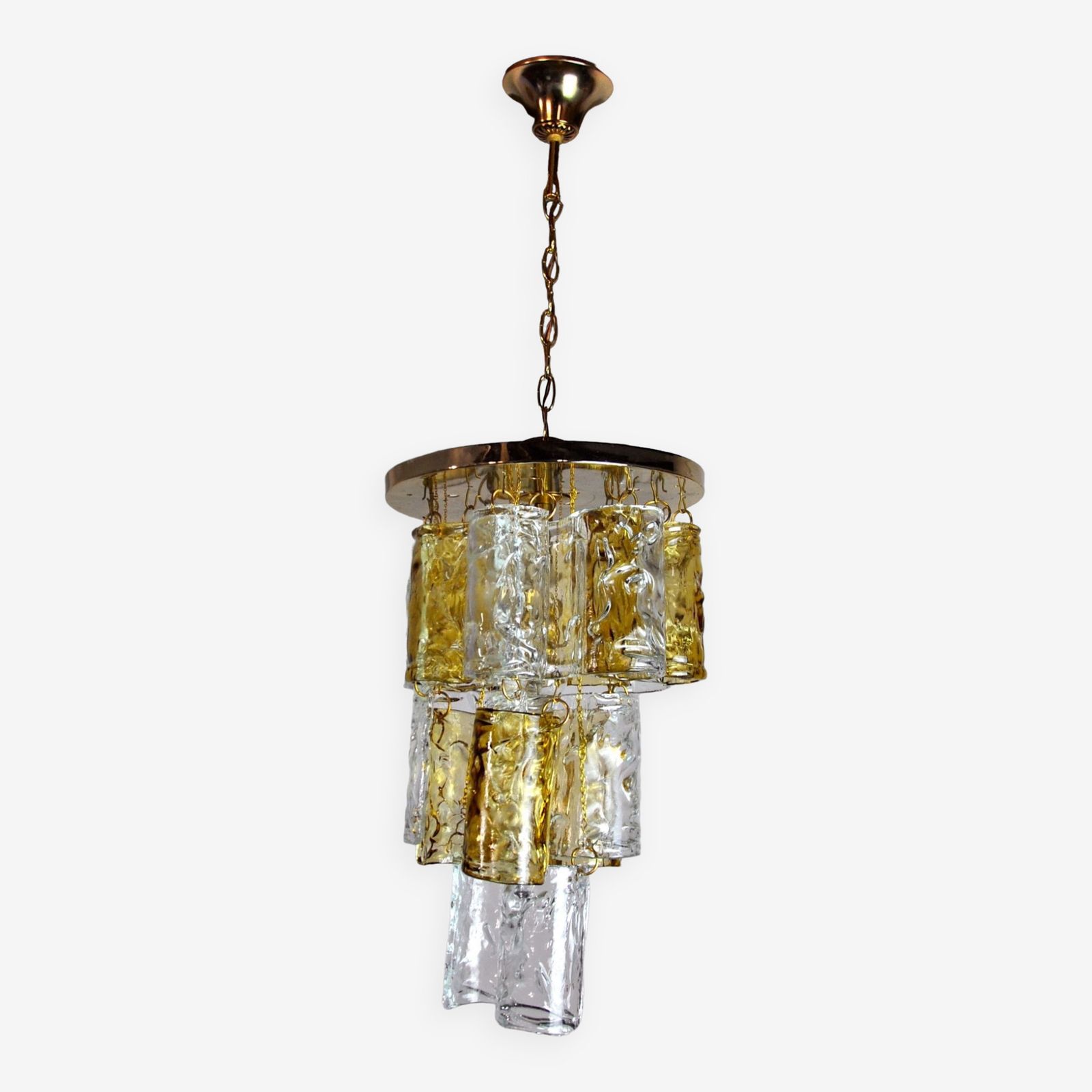 Two Tone Chandelier By Zero Quattro, 3 Levels, Orange And Transparent Murano Glass,
