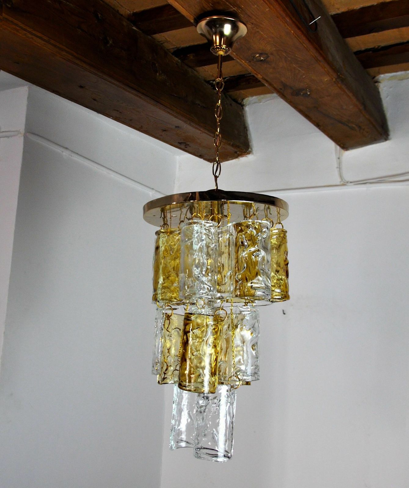 Two Tone Chandelier By Zero Quattro, 3 Levels, Orange And Transparent Murano Glass, photo furniture