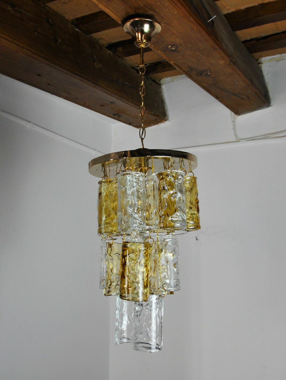 Two Tone Chandelier By Zero Quattro, 3 Levels, Orange And Transparent Murano Glass, photo 1848.0