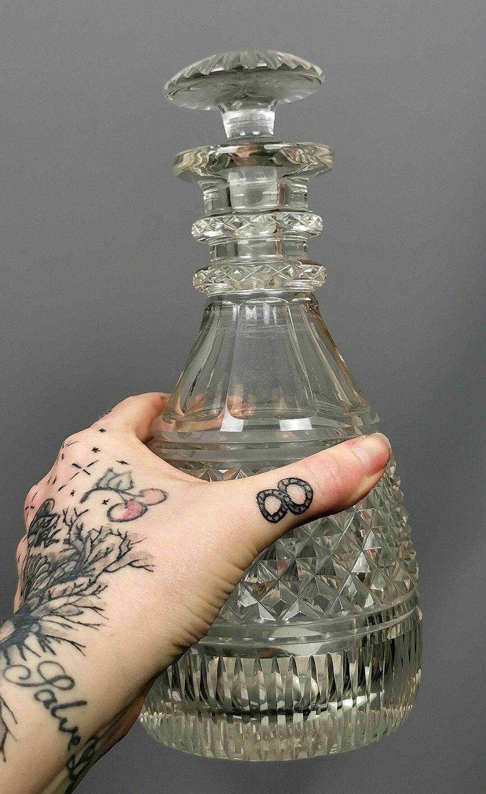 Antique Georgian Glass Decanters, Pair, Cut Glass
