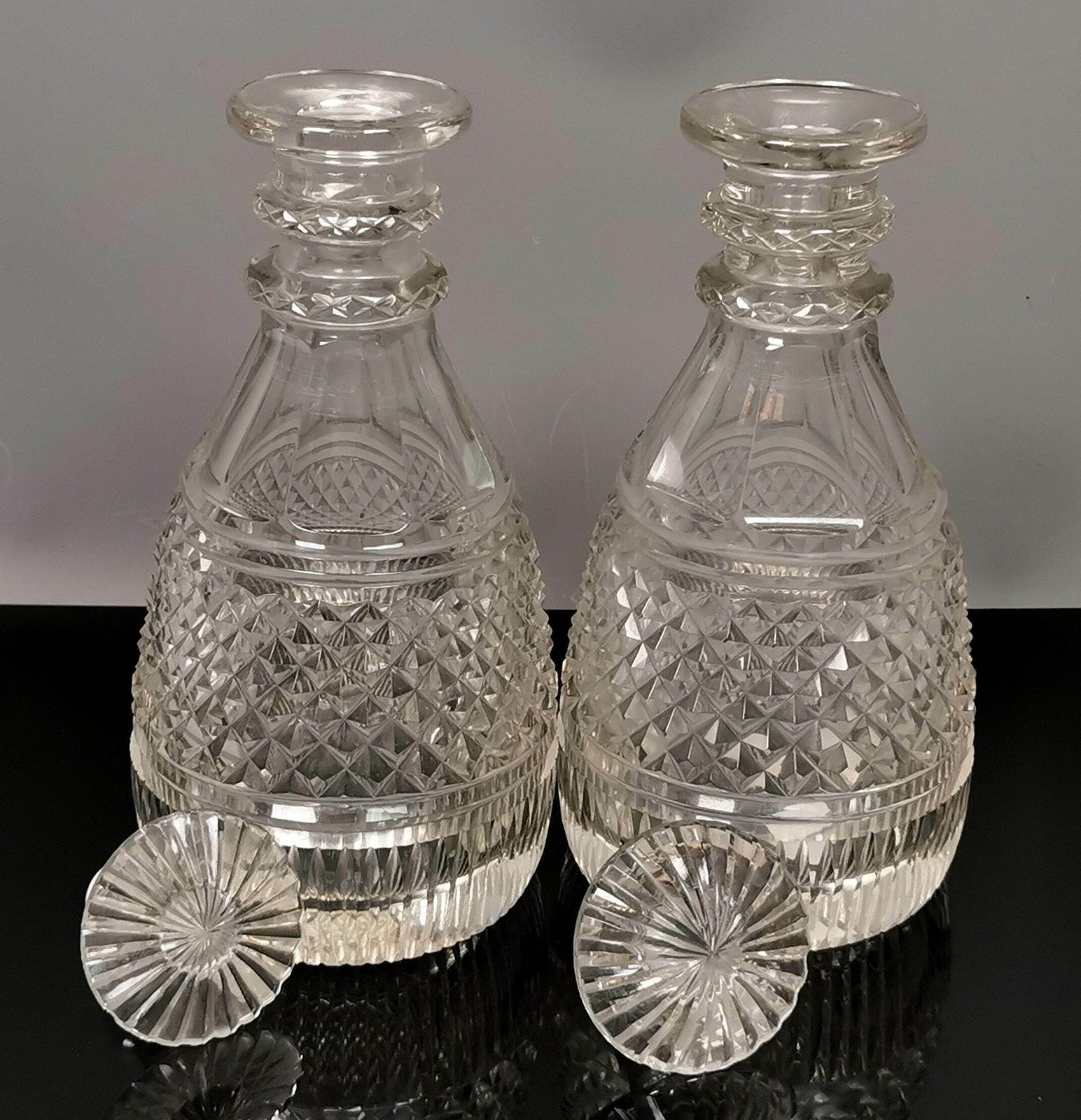photo for sale Antique Georgian Glass Decanters, Pair, Cut Glass
