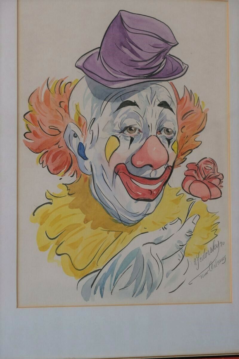 Clown With Rose Inscribed New Orleans Signed By Alexander Fedorsky   Watercolour photo buy