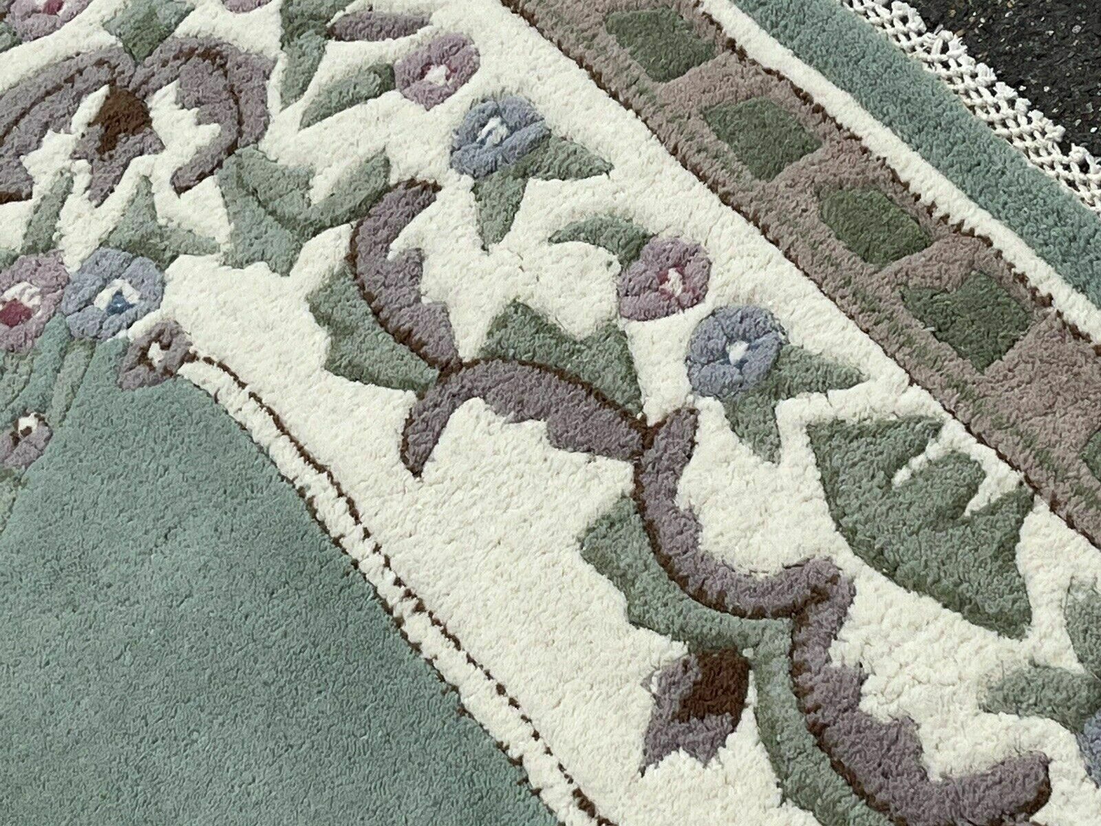 Pair Of Green & White Rugs,Handmade With 100 % Wool. Deep Pile. photo vintage