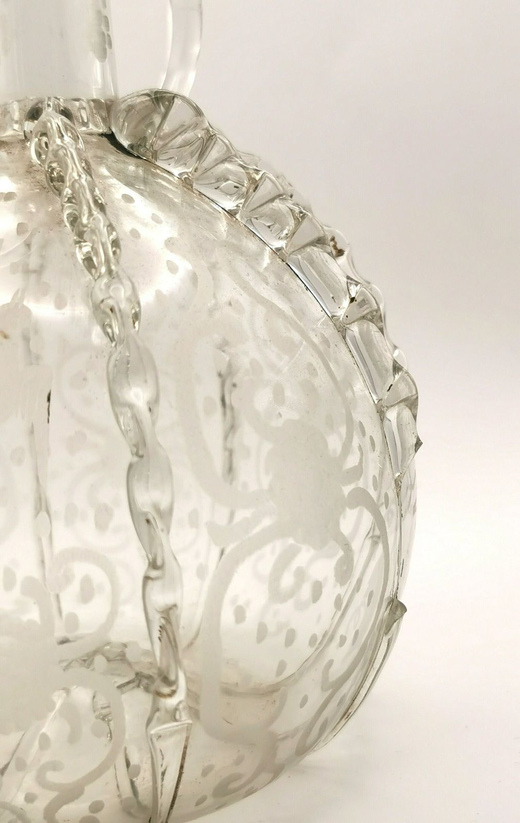 Antique 18th Century Dutch Glass Decanter, Ruffle Glass, Etched photo furniture