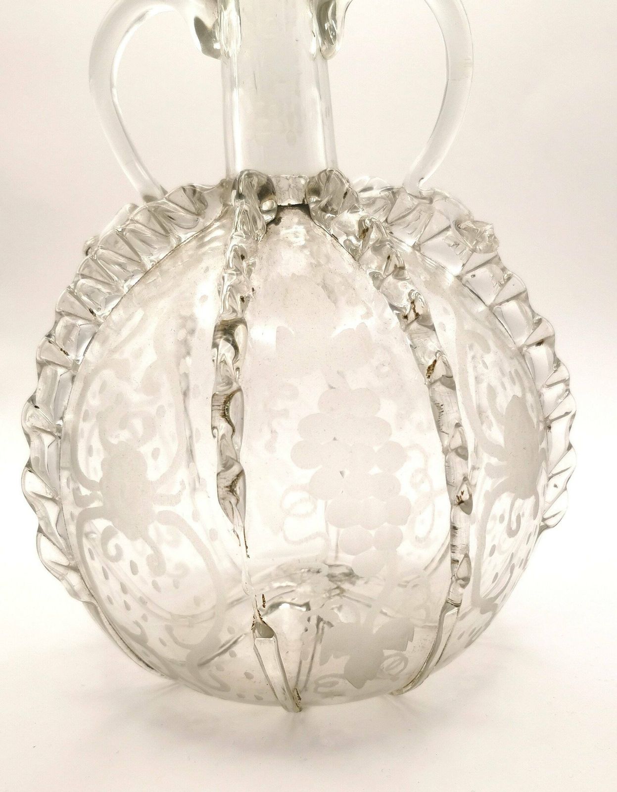Antique 18th Century Dutch Glass Decanter, Ruffle Glass, Etched photo buy