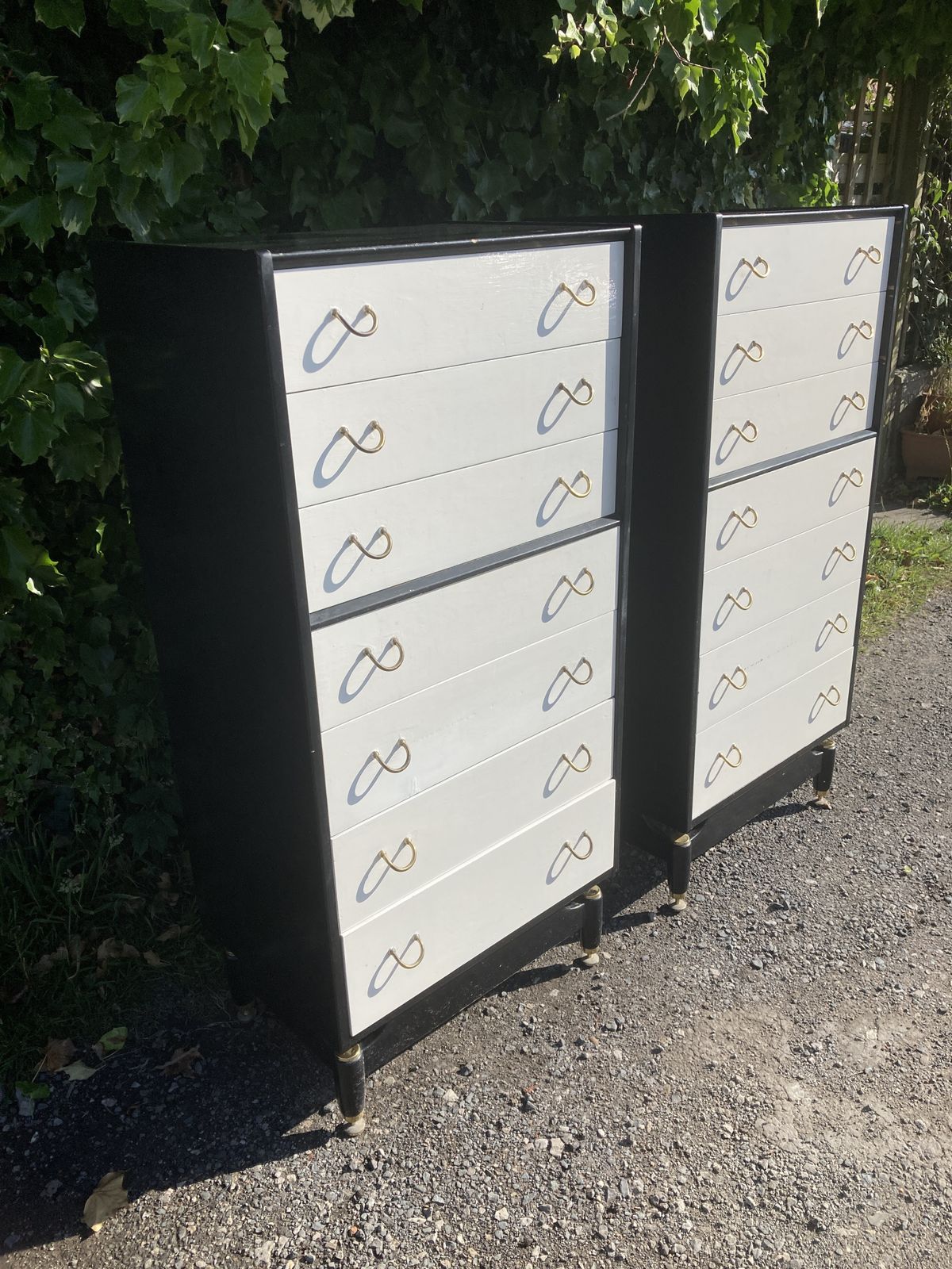 Pair Of Mid Century G Plan Black And White Tallboy Chest Of Drawers photo 595.0