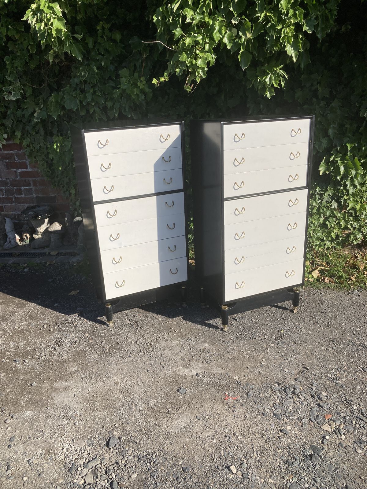 Pair Of Mid Century G Plan Black And White Tallboy Chest Of Drawers