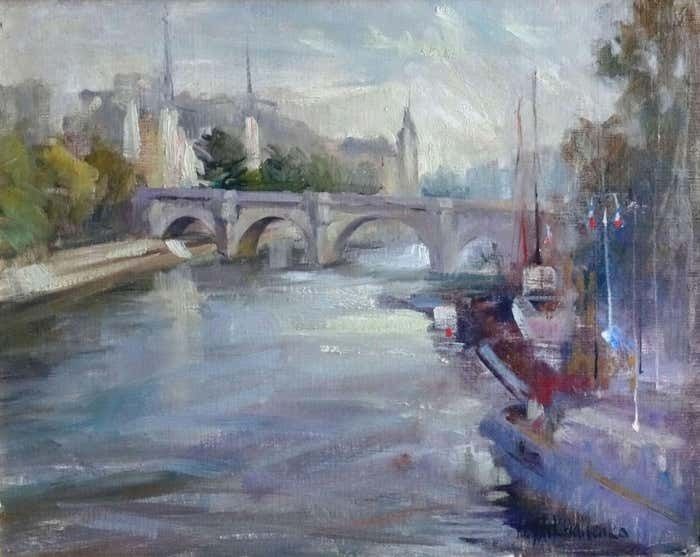 Nina Mikhailenko View From The Bridge. Oil On Canvas And Cardboard,