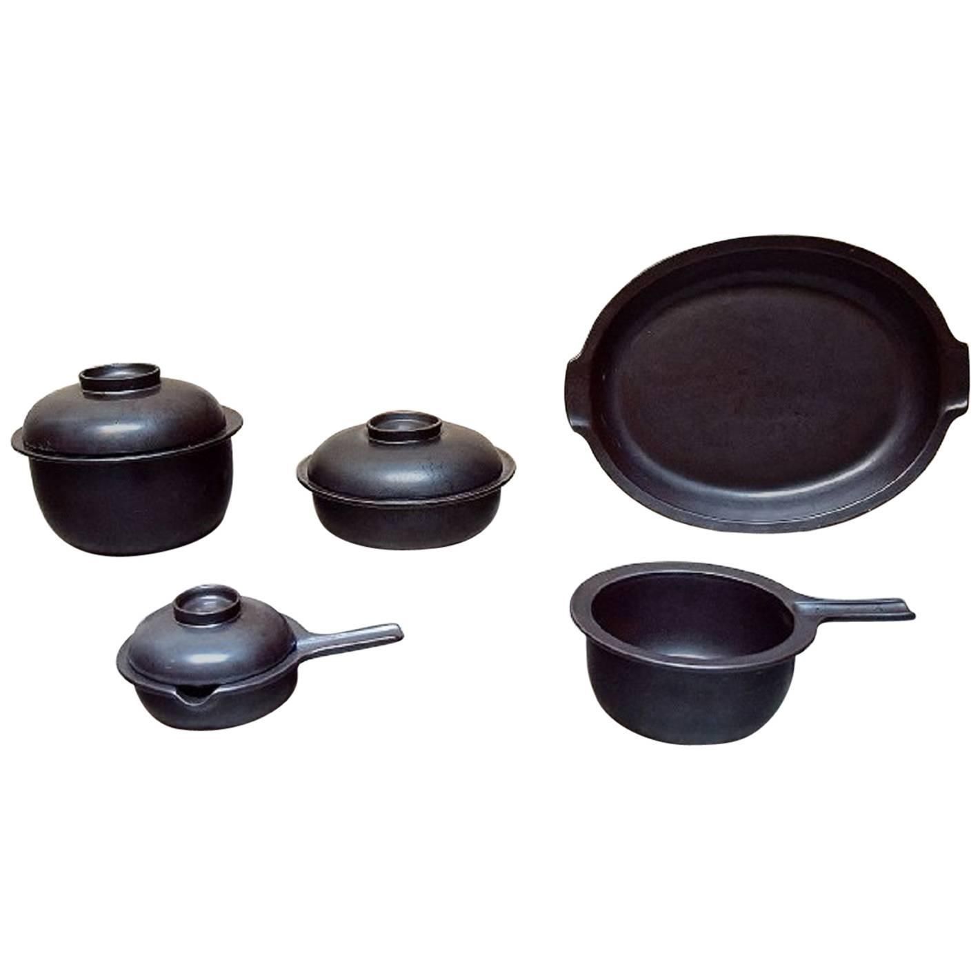 Arabia Stoneware, 1960s 1970s, Pans And Pots And A Large Platter, Five Parts