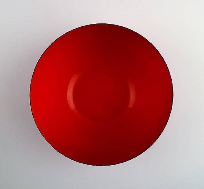 Kaj Franck, Finnish Designer Three Red Bowls In Enameled Metal, Finel, Finland photo for sale