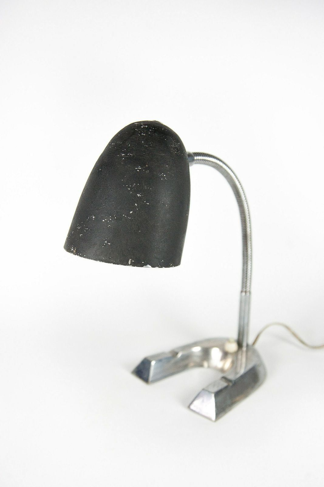 Vintage Lamp, Table Lamp, Desk Lamp, Bedside Lamp, Horseshoe Foot Lamp, Articulated Collar, Black Metal Lampshade, Industrial, 70's photo furniture