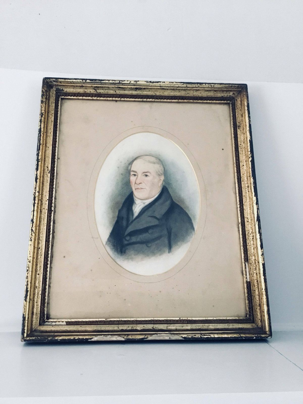 Antique 19th Century Watercolour Depicting A Smartly Dressed Gentleman   England English Suffolk Gilt Worn Antique Frame   Portrait Of Man photo furniture