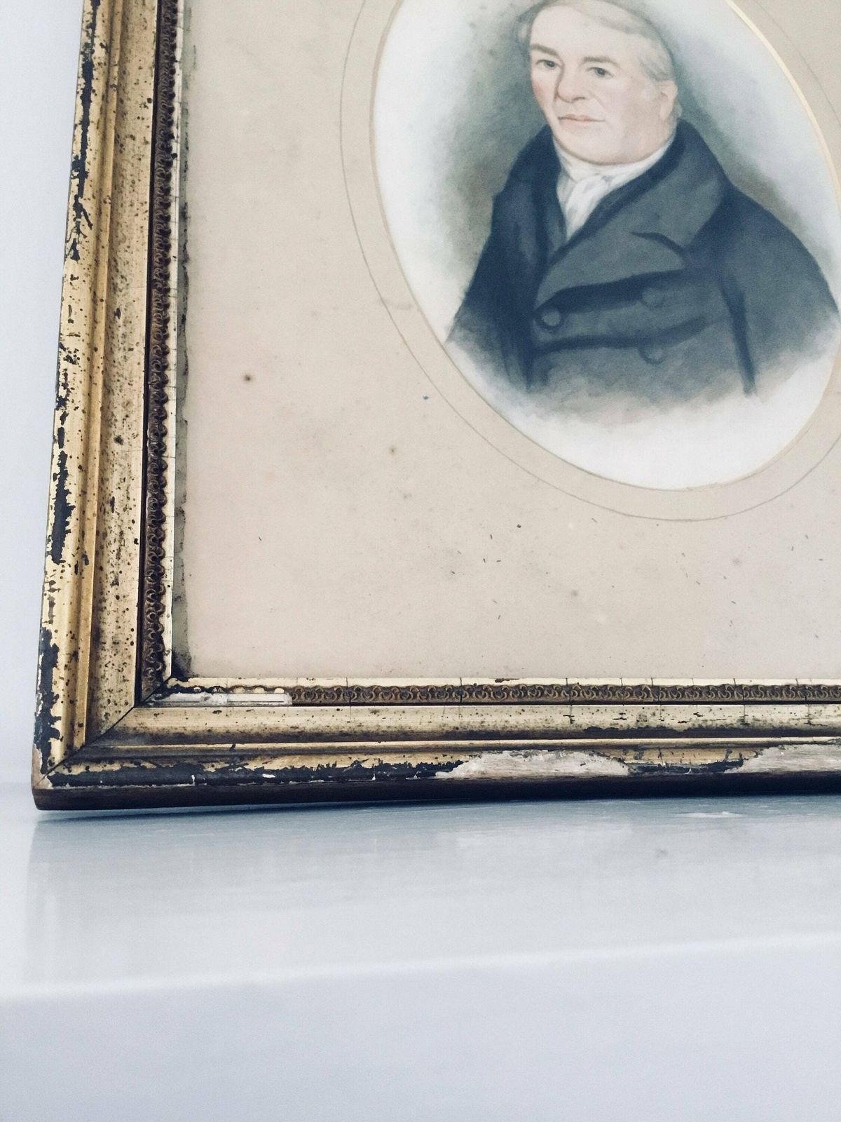 Antique 19th Century Watercolour Depicting A Smartly Dressed Gentleman   England English Suffolk Gilt Worn Antique Frame   Portrait Of Man photo vintage