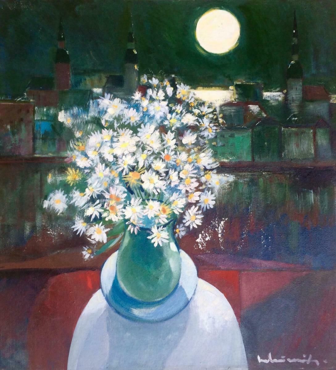 Laimdots Murnieks Daisies 1993, Oil On Cardboard,