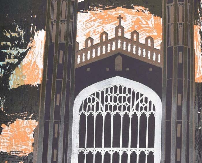 Walter Hoyle King's College, Chapel Cambridge Linocut Print By Walter Hoyle photo Art
