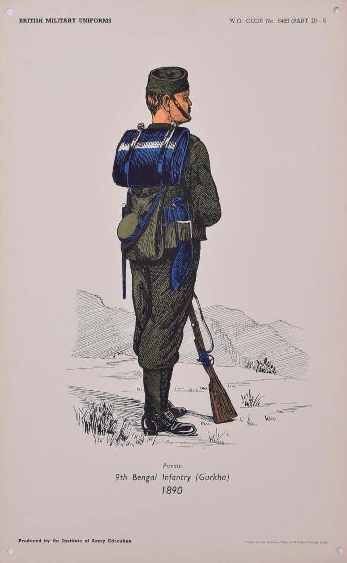 Gurkha 9th Bengal Infantry Institute Of Army Education Uniform Lithograph Circa 1950s