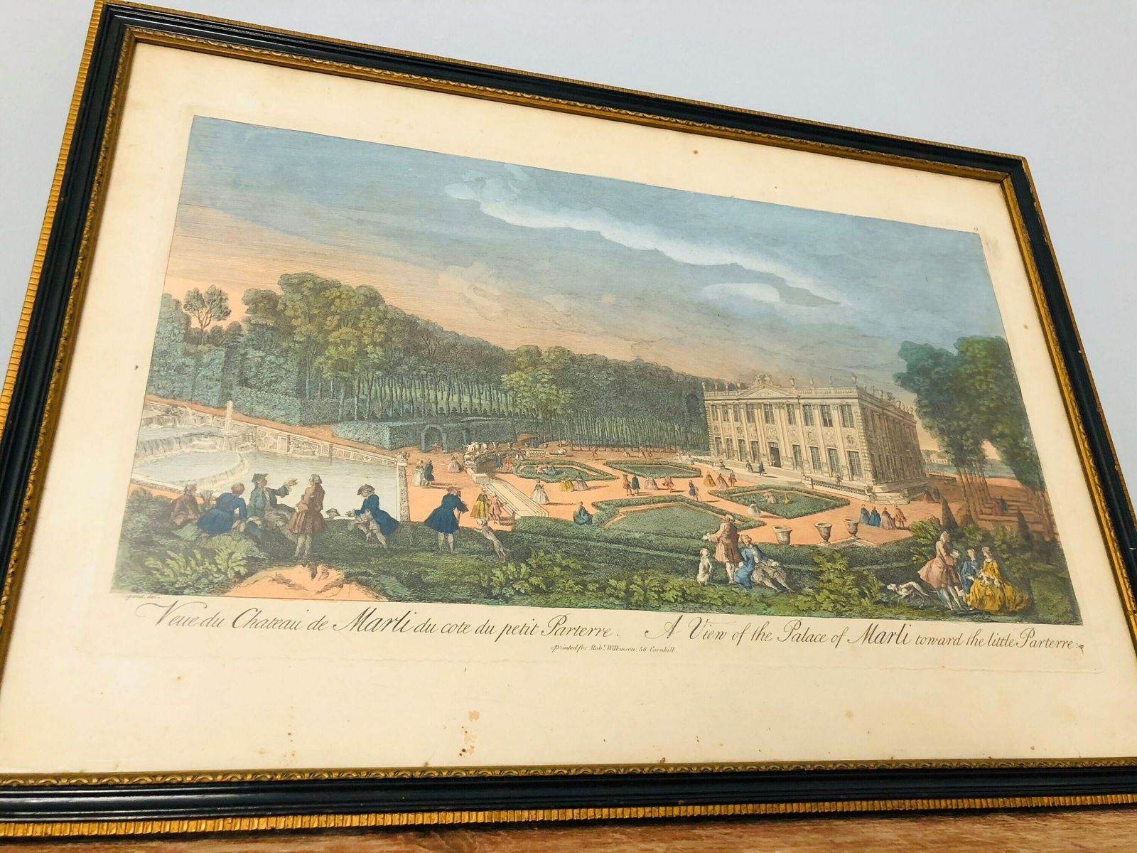 Antique Rigaud Rare 18th Century Engraving Vue Du Chateau De Marli Du Côté Du Petit Parterre Hogarth Frame (Ll) photo for sale